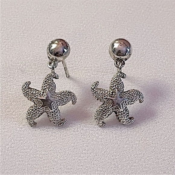 Mini Starfish Sterling Silver Dangle Earrings - Picture 3 of 6
